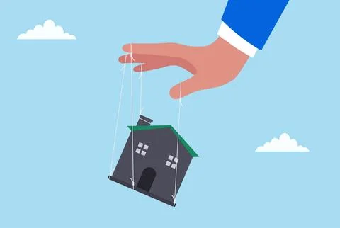 Vector illustration of a large hand controlling a house like a puppet Stock Illustration