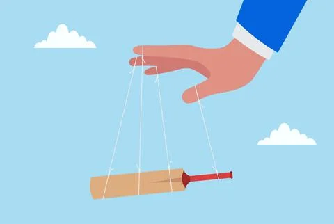 Vector illustration of a large hand controlling a cricket bat like a puppet Stock Illustration