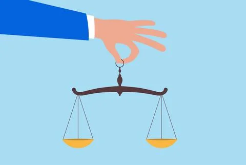 Vector illustration of a large hand holding a balance scale Stock Illustration