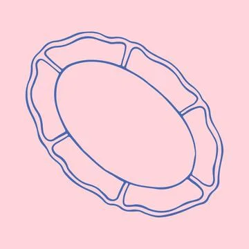 Vector illustration of a large oval platter with decorative scalloped edges and Stock Illustration