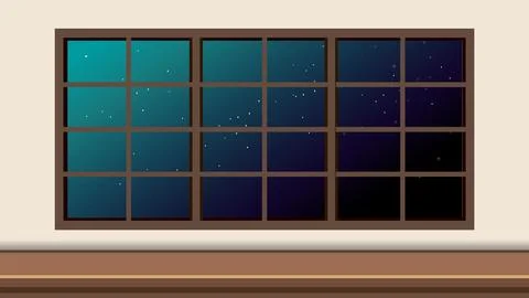 Vector Illustration of a Large Window Overlooking a Starry Night Sky Stock Illustration