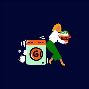 Vector illustration of Laundry service. Image of a female character in the Stock Illustration
