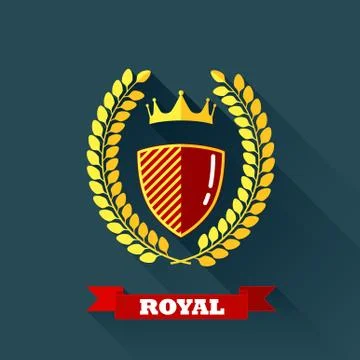 Vector illustration with laurel wreath, shield and crown in flat design with Stock Illustration