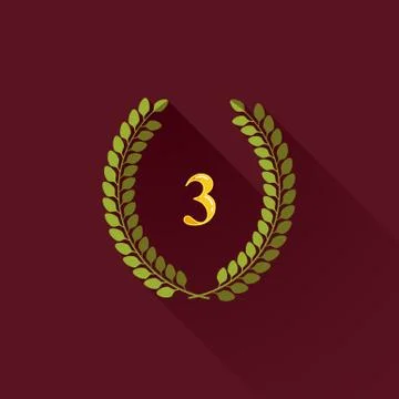 Vector illustration with laurel wreaths in flat design with long shadow. 3 place Stock Illustration