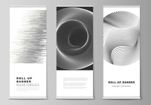 Vector illustration layout of roll up banner stands, vertical flyers, flags Stock Illustration