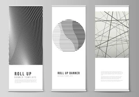 Vector illustration layout of roll up banner stands, vertical flyers, flags Stock Illustration