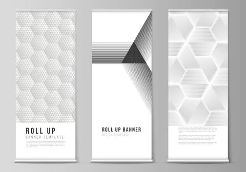 The vector illustration layout of roll up banner stands, vertical flyers, flags Stock Illustration