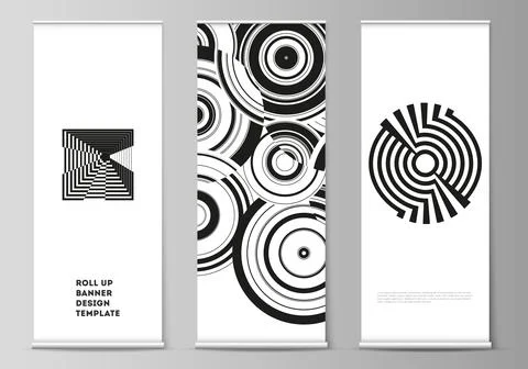 The vector illustration layout of roll up banner stands, vertical flyers, flags Stock Illustration