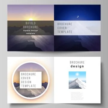 Vector illustration layout of two covers templates for square design bifold Stock Illustration