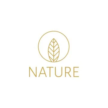 Vector illustration leaf mono line logo icon gold color Stock Illustration