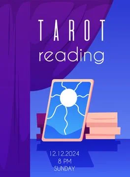 Vector illustration of a leaflet with tarot cards, date, time and place for t 库存插图