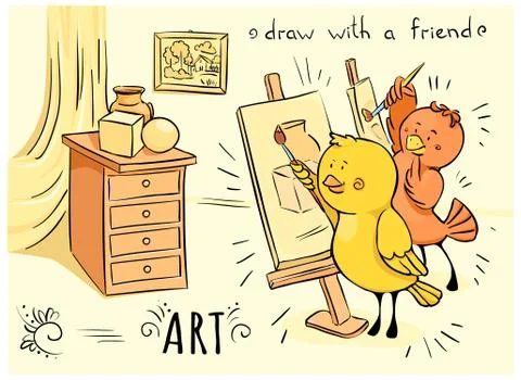 Vector illustration learn to draw with friend Stock Illustration