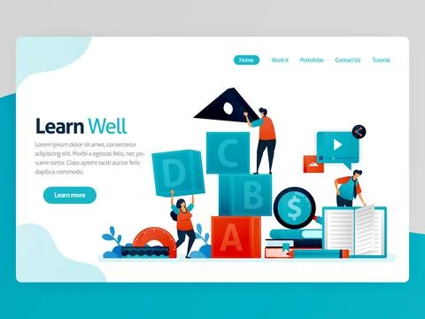 Vector illustration for learn well landing page. Learning well, training team Stock Illustration