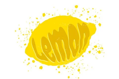Vector illustration of lemon with text in groovy style. Vector juicy lemon .. Stock Illustration