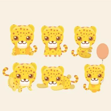 Vector illustration of Leopard cartoon set collection. Stock Illustration