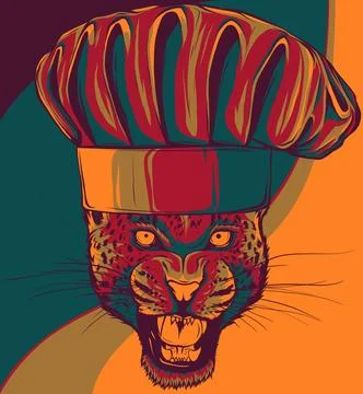 Vector illustration of leopard with chef hat Stock Illustration