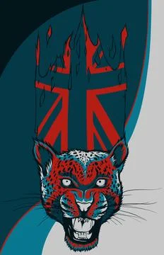 Vector illustration of leopard head with british flag Illustrazione stock