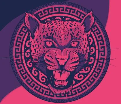 Vector illustration of leopard head in chain lace frame 스톡 일러스트
