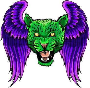 Vector illustration leopard head with wings on white background Stock Illustration