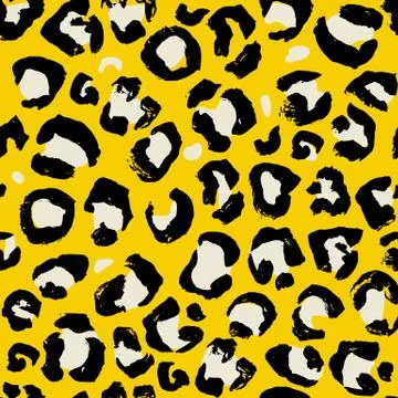 Vector illustration leopard print seamless pattern. Yellow hand drawn background Stock Illustration