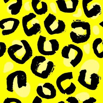 Vector illustration leopard print seamless pattern. Yellow hand drawn background Stock Illustration