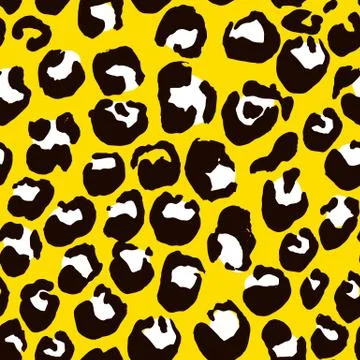 Vector illustration leopard print seamless pattern. Yellow hand drawn background Stock Illustration