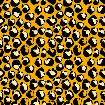 Vector illustration leopard print seamless pattern. Orange hand drawn background Stock Illustration
