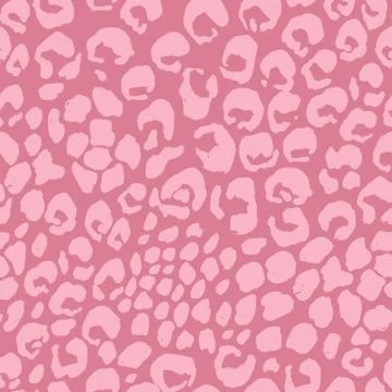 Vector illustration leopard print seamless pattern. Pink hand drawn background. Stock Illustration