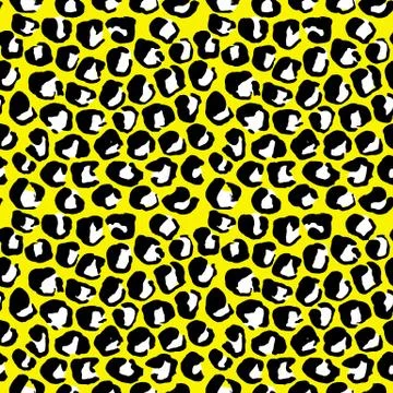 Vector illustration leopard print seamless pattern. Yellow hand drawn background Stock Illustration