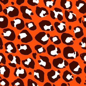 Vector illustration leopard print seamless pattern. Orange hand drawn background 스톡 일러스트