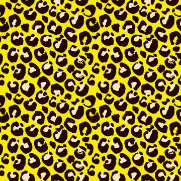 Vector illustration leopard print seamless pattern. Yellow hand drawn background 库存插图