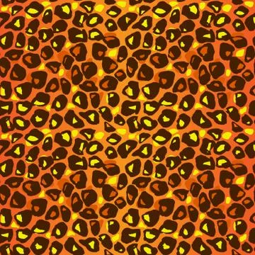Vector illustration leopard print seamless pattern. Orange hand drawn background Stock Illustration