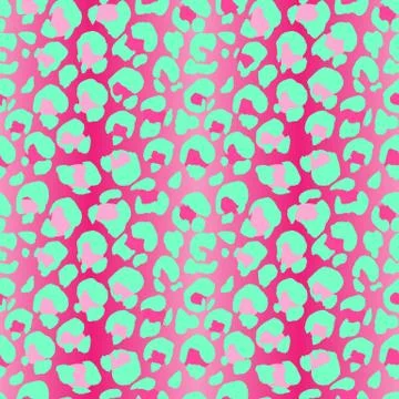 Vector illustration leopard print seamless pattern. Pink and mint hand drawn Stock Illustration