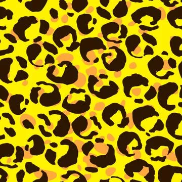 Vector illustration leopard print seamless pattern. Yellow hand drawn background イラスト素材