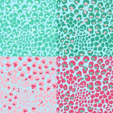 Vector illustration leopard print seamless pattern. Pink and mint hand drawn 스톡 일러스트