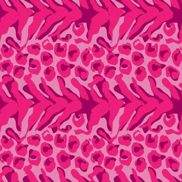 Vector illustration leopard print seamless pattern. Pink hand drawn background. Stock Illustration