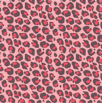 Vector illustration leopard print seamless pattern. Pink hand drawn background. Stock Illustration