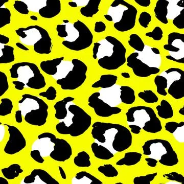 Vector illustration leopard print seamless pattern. Yellow hand drawn background Stock Illustration