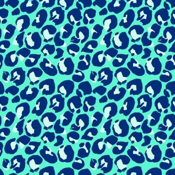 Vector illustration leopard print seamless pattern. Blue hand drawn background. 스톡 일러스트