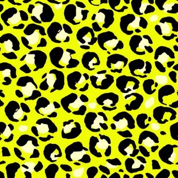 Vector illustration leopard print seamless pattern. Yellow hand drawn background Stock Illustration