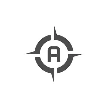 Vector illustration letter a with compass logo icon black color Stock Illustration