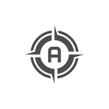 Vector illustration letter a with compass logo icon black color Stock Illustration