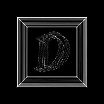 Vector illustration of letter D. Fonts of Mesh polygonal. The structural grid of Illustrazione stock