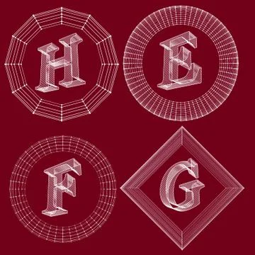 Vector illustration of letter . Fonts of Mesh polygonal. Wire frame contour Stock-Illustration