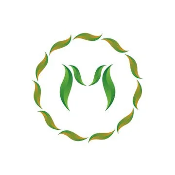 Vector illustration letter m with leaf and circle nature icon logo design gre Stock Illustration