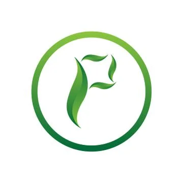 Vector illustration letter p with leaf and circle nature icon logo design gre Stock Illustration