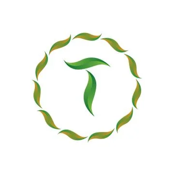 Vector illustration letter t with leaf and circle nature icon logo design gre Stock Illustration