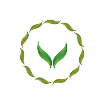 Vector illustration letter v with leaf and circle nature icon logo design gre Stock Illustration