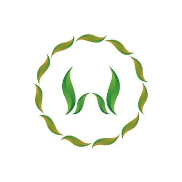 Vector illustration letter w with leaf and circle nature icon logo design gre Stock Illustration