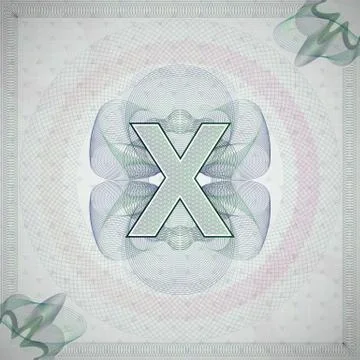 Vector illustration of letter X in guilloche ornate style. monetary banknote Stock Illustration